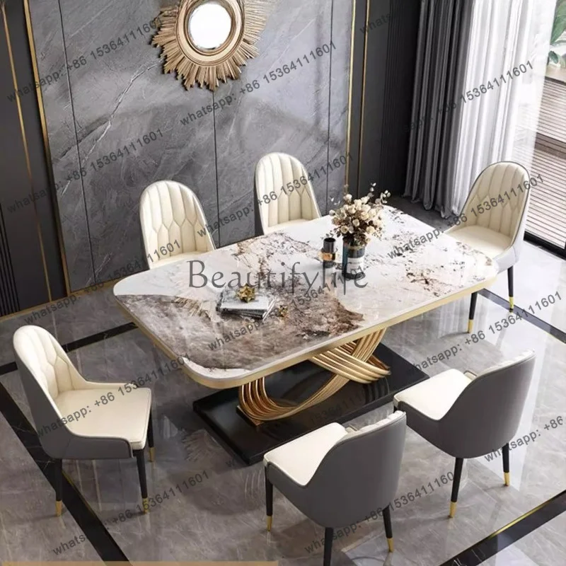 Modern Dining Table With Stainless Steel Finish Black White Desk Top For Six People Home Rectangle
