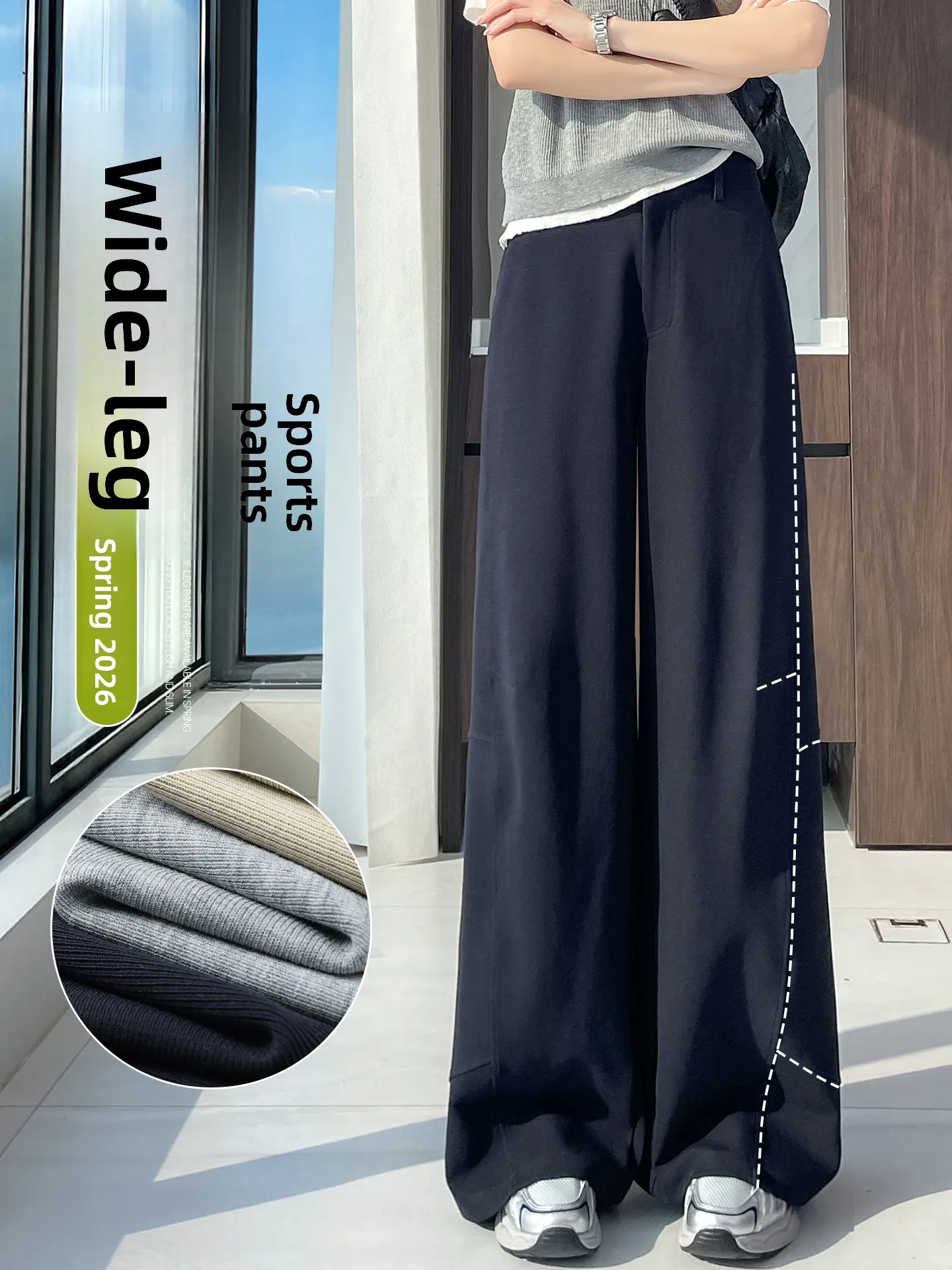 

Tibetan Blue Women's Spor Sweatpants Casual High Waist Wide Leg Fitn Comfortable Spring Autumn Seasonal Trousers