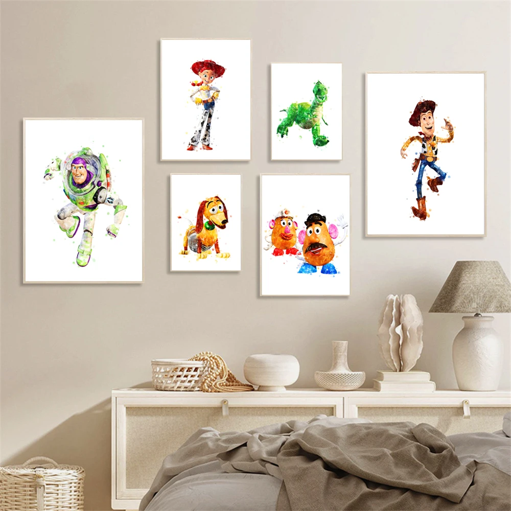 

MINISO Disney Toy Story Canvas Poster Jessie Buzz Lightyear Watercolor Prints Toy Story Canvas Painting Wall Art Nursery Decor