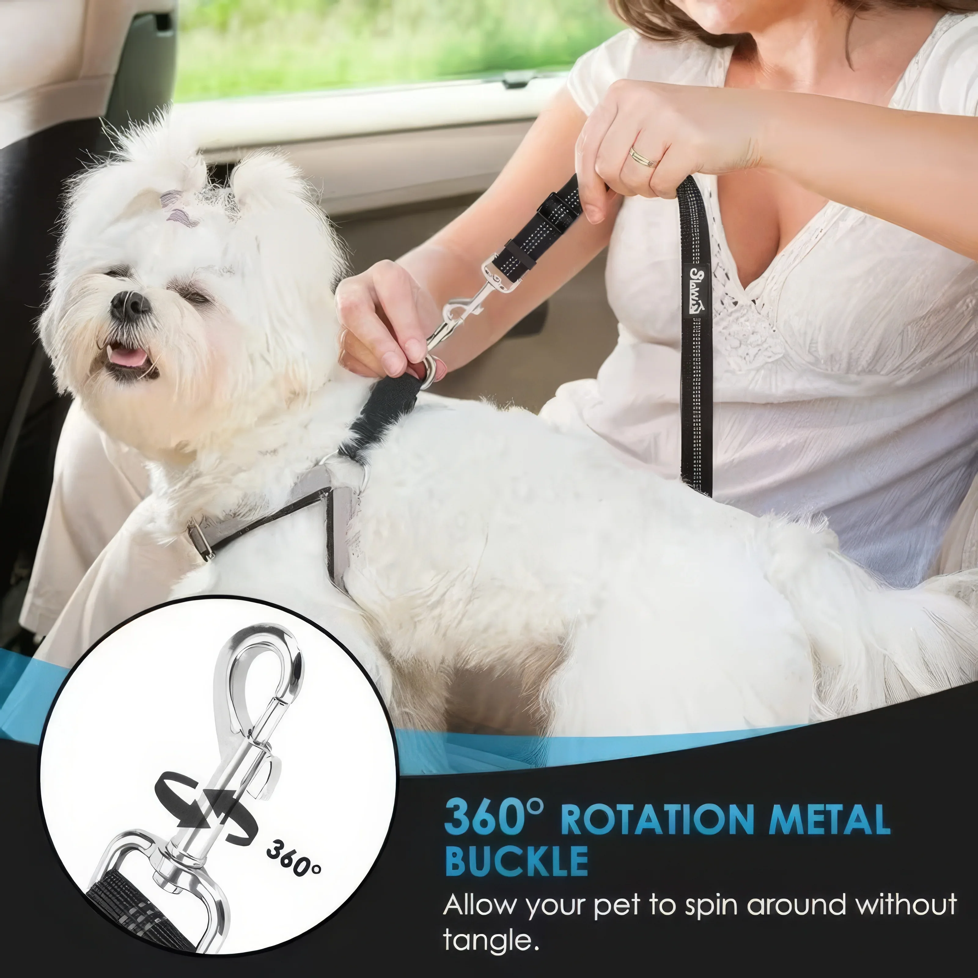 1 Black Pet Car Safety Rope, Anti Slip Buckle Design, Elastic Safety Restraint Belt, Suitable for Small and Large Dogs - Detail 1