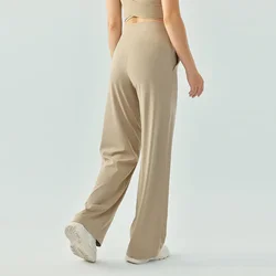 SHINBENE Nude High Waist Drawstring Sports Trousers Loose Wide Leg Solid Color Fitness Trousers Running Slim Fit Yoga Pants