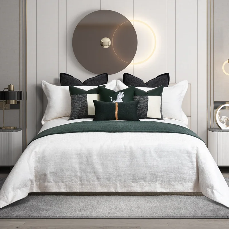 Nuevo modelo chino de ropa de cama para habitación, decoración suave verde con hotel, villa, muebles de habitación, sala de exposiciones, ropa de cama