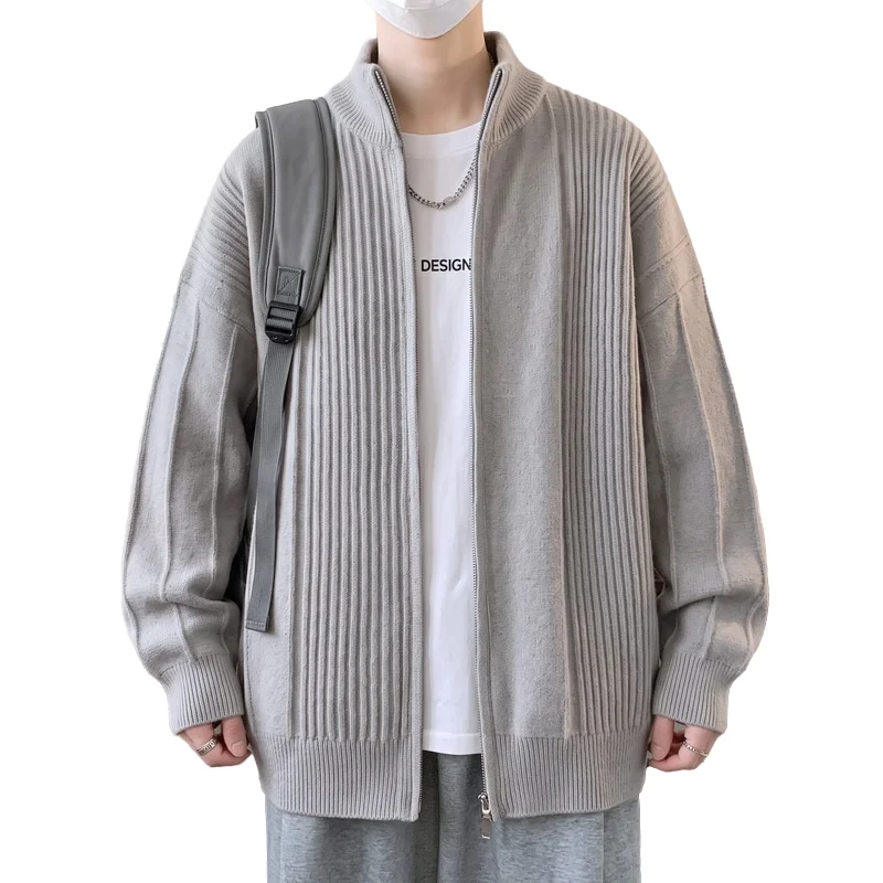 Trendy Men's Cardigan Autumn Winter Vertical Stripes Knit Sweater Minimalist Comfortable Versatile Fashion Casual Coat Knitwear