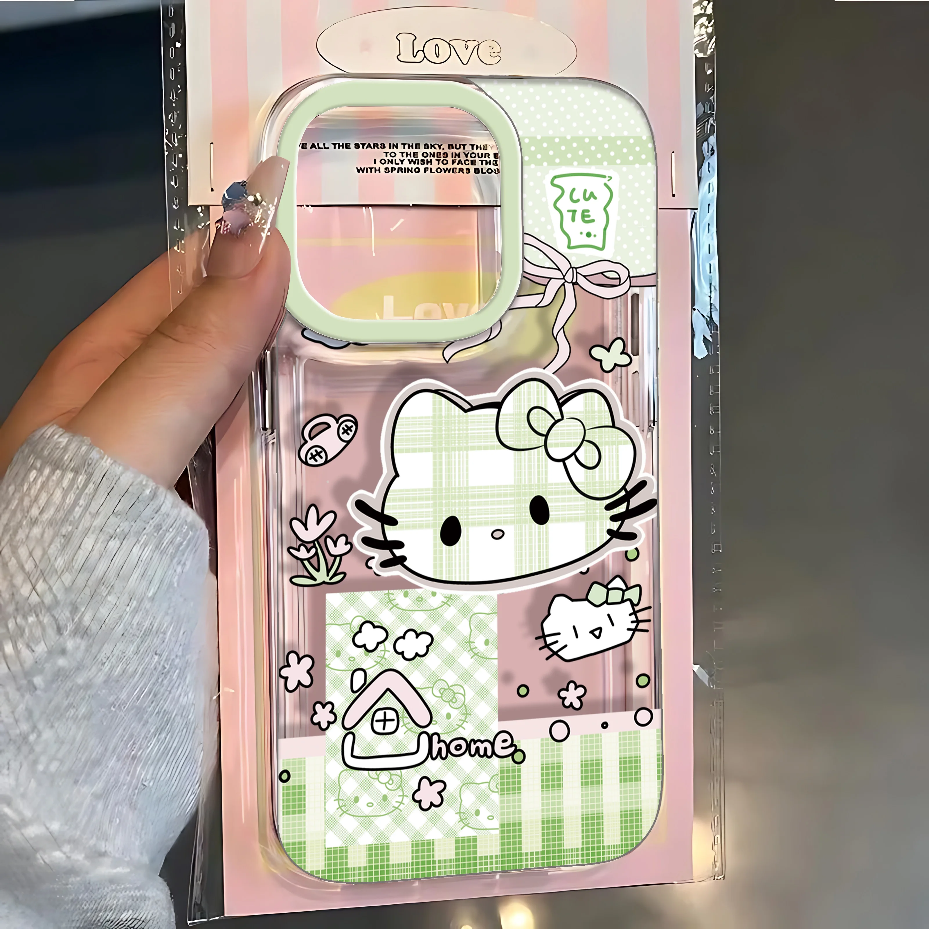 Schattige Groene Rooster Hello Kitty Clear Space Telefoon Case Voor Oppo A60 A72 A76 A78 A92 A 92S A74 A97 A98 Pro 5G Transparante Cover