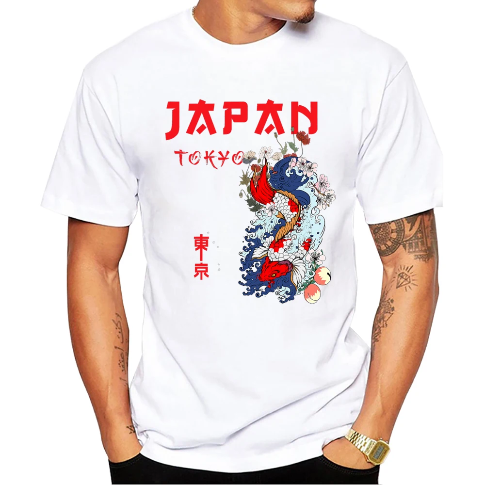 TEEHUB Summer Japanese Fuji Dragon Men T-Shirt Yakuza Tokyo Koi Fish Printed T Shirts Short Sleeve Tshirts Harajuku Tee