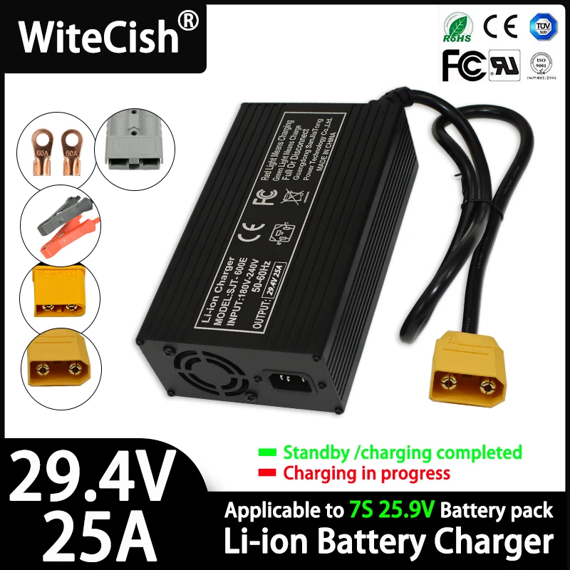 

29.4V 25A FAST Smart Lithium Battery Charger For 7Series 24V/25.2V/25.9V Polymer Li-ion Battery Charger XT60/XT90 Connector