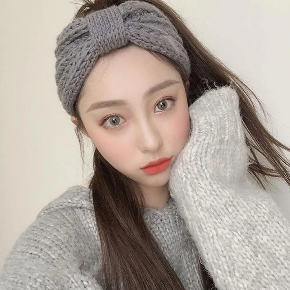 

Winter Knotted Hair Accessories Elastic Crochet Turban Ear Warmer Windproof Headwrap Bow Cable Knit Wide Handmade Headbands