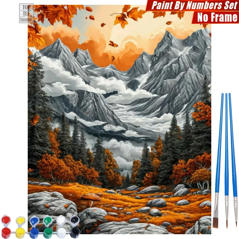 

Majestic autumn mountains DIY Digital Oil Painting Set - Misty golden serene Room Decor Christmas Gift For Grandma