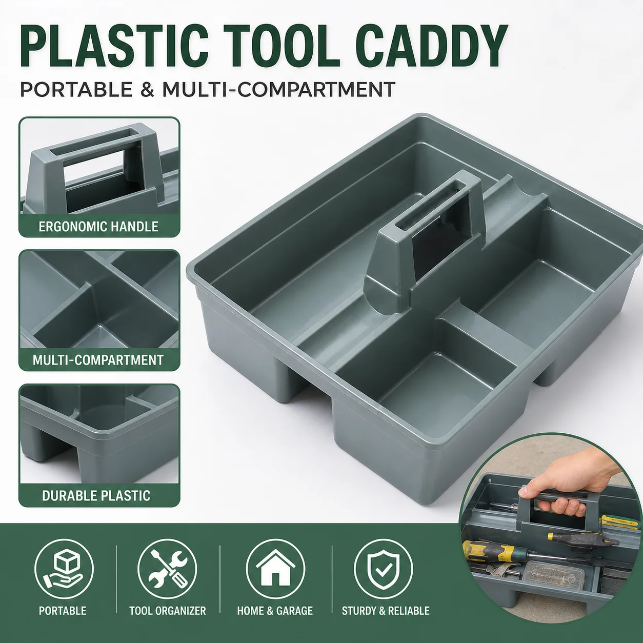 Gray Storage Box Three Compartments Thickened Tool Basket Home Hotel Cleaning Portable Sundry Hospital Plastic Guest Room