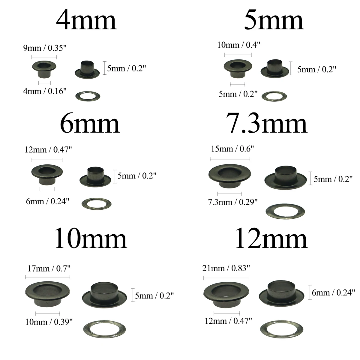 Black Nickel Plane Eyelets 3, 4, 5, 6, 7.3, 10, 12, 13.5, 15, 20, 30mm Internal Diameter Scrapbooking Accessories Knitwear Jeans