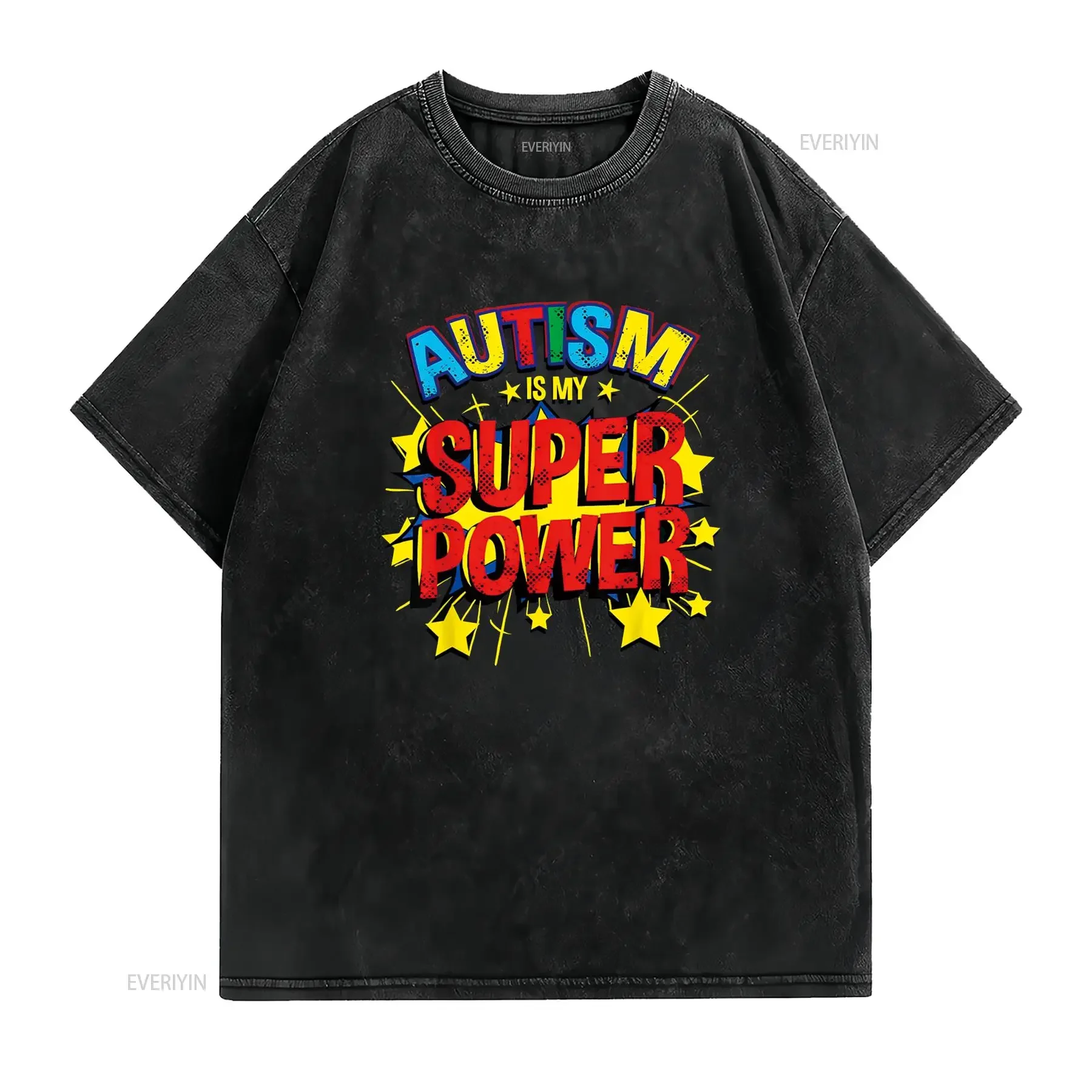 Autism Is My Superpower Awareness T Shirt vintage Washed Top For Everyday Wear Unisex streetwear Breathable Soft fashion