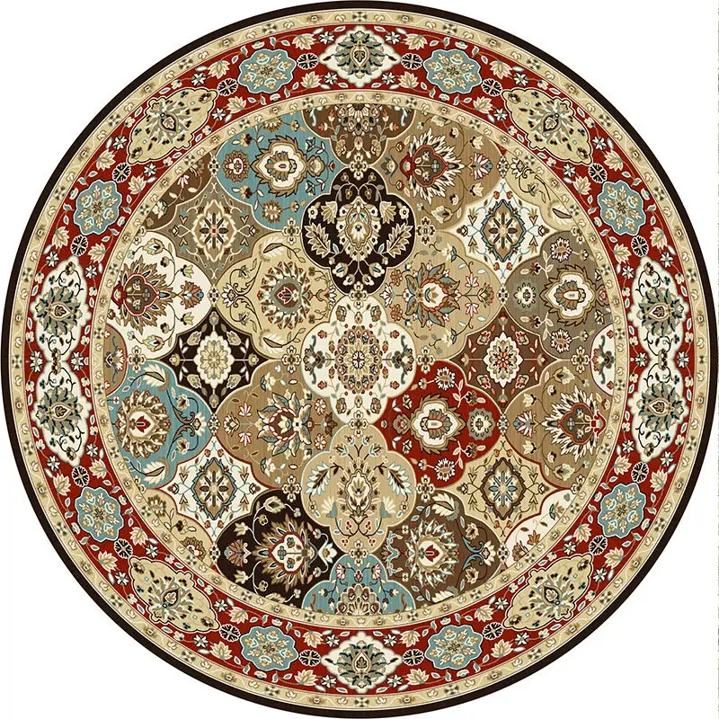 Retro Persian Style Round Carpet Non-slip Soft Large Living Room Rug Lint-free Easy Cleaning Cloakroom Decoration Chair Mats