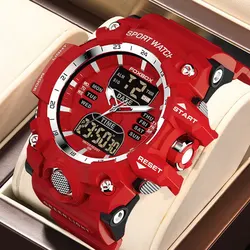 New Men Watch Dual Time LED Digital Watch for Men Waterproof Chronograph Quartz Red Military Sport Electronic Wristwatch