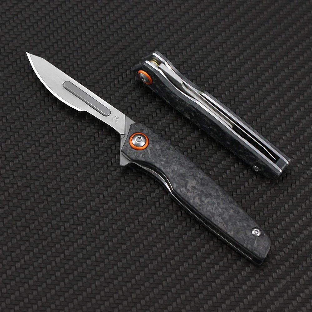 Tunafire Portable Scalpel Folding Knife Carbon Fiber Surgical Mini Knife Survival Self defense Unpacking Small Knives Box Cutter