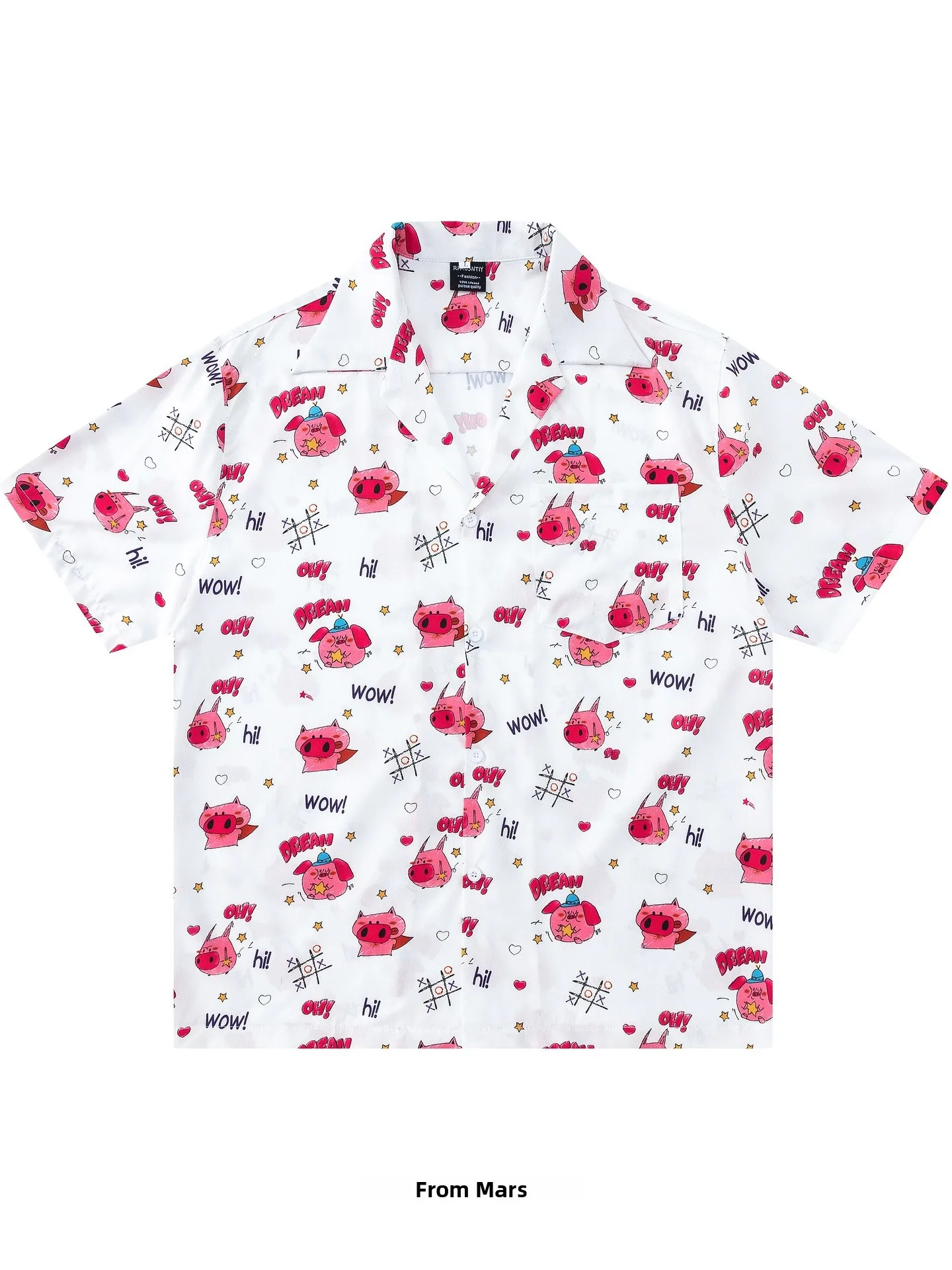 火星の面白い豚柄プリントルーズ半袖シャツ-快適な夏のファッショナブルなメンズカジュアルウェア-中国製