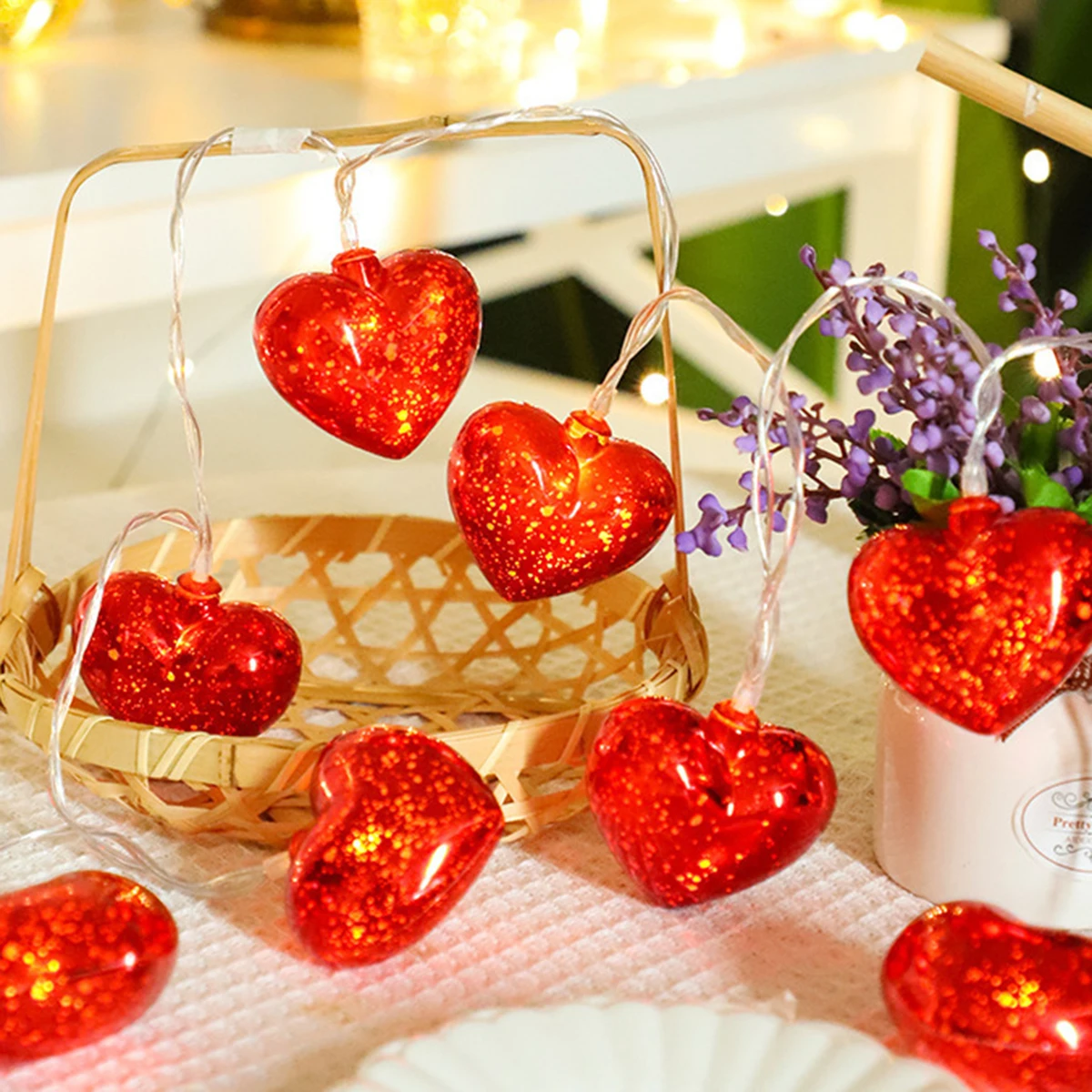 Luci a corda a forma di cuore di San Valentino Luci a corda fata bling a forma di cuore a LED alimentate a batteria per l'arredamento di nozze di San Valentino