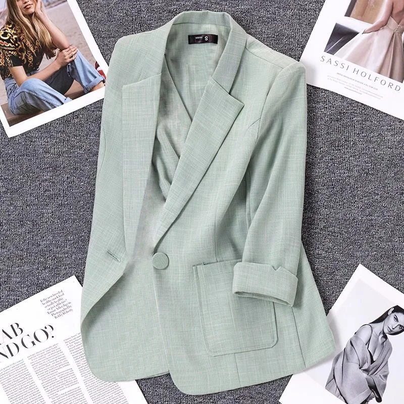Terno de linho casaco feminino blazer verão outono design fino coreano high-end casual curto terno mulher temperamento terno jaqueta topo