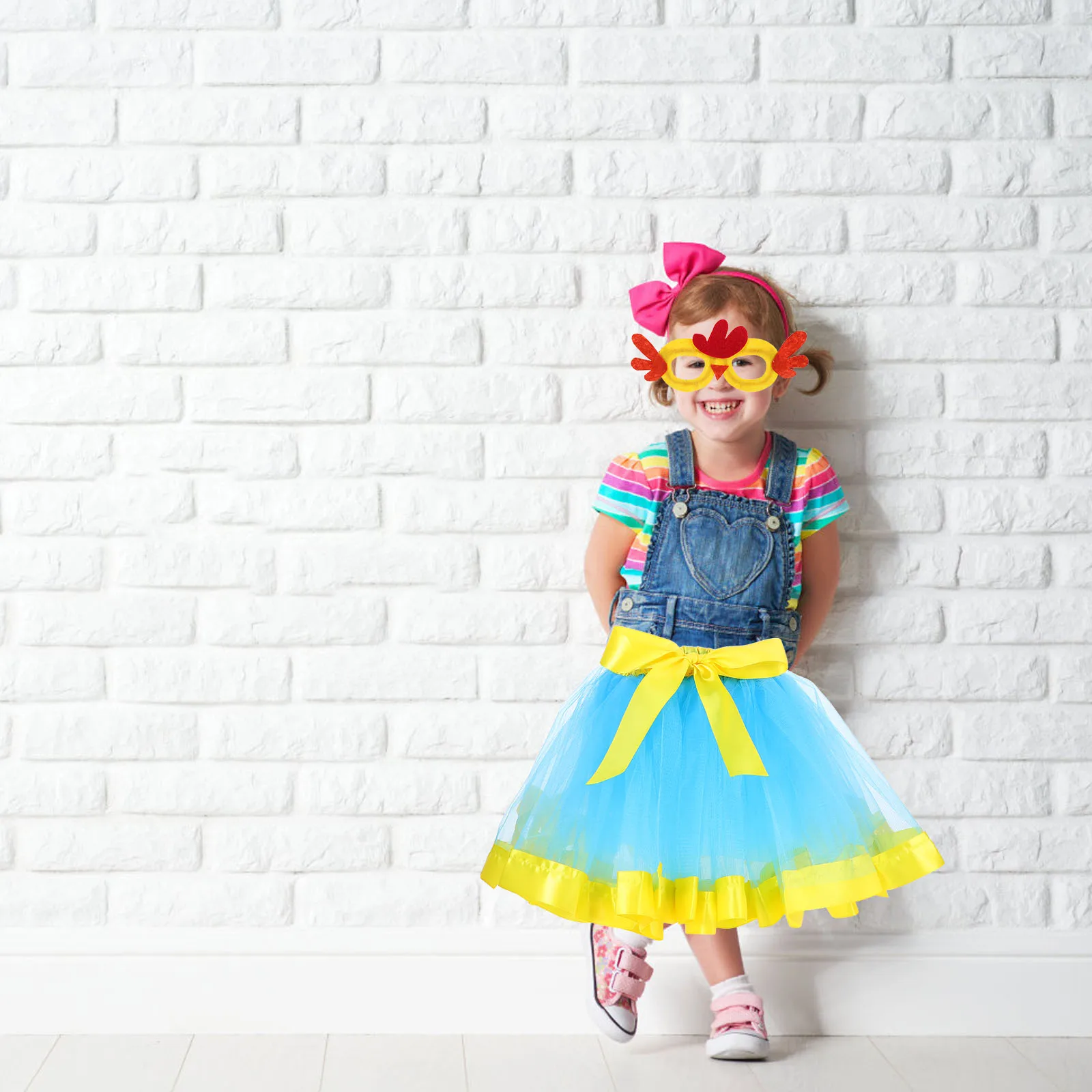 

1 set 1 Set Vibrant Tutu Skirt For Kids Colorful Lightweight Tulle Dress-Up Costume With Chick Glasses Breathable Elastic Waist