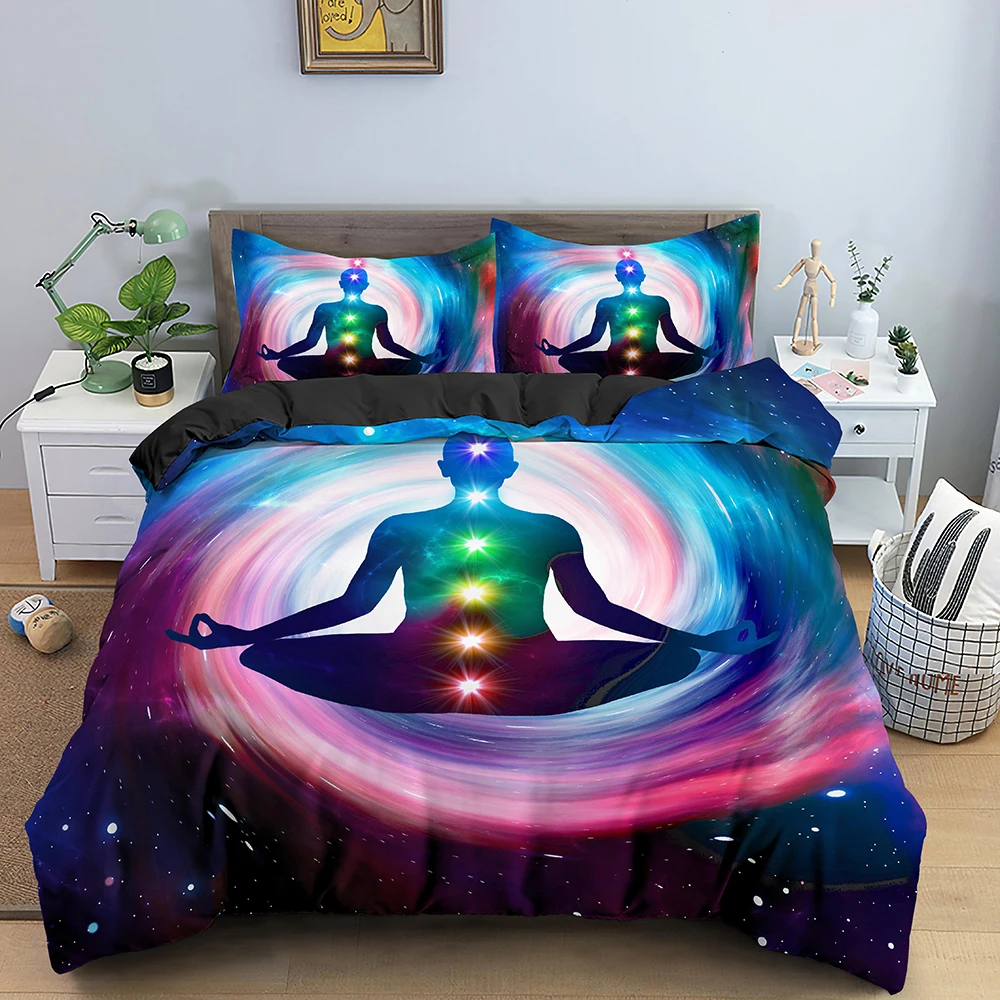 Colorful Seven Chakras Buddha Mandala Duvet Cover Indian Buddhism Theme for Women Men Teens for Bedroom Decorations Queen King