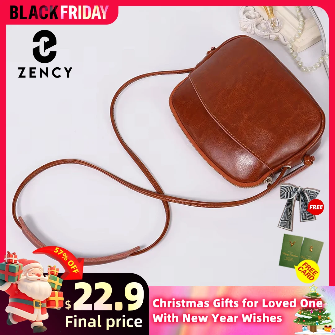 Zency Cute Women Messenger Bag 100% Genuine Leather Soft Skin Girls Shell Travel Handbag Elegant Shoulder Purse Lady Phone Bags