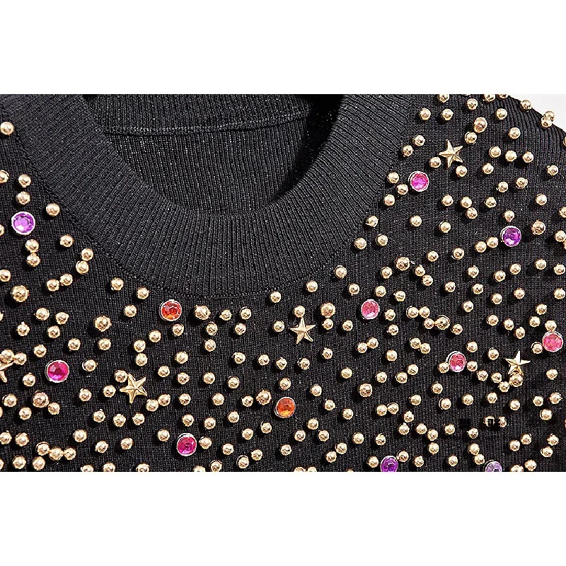 

Черный, серый вязаный спортивный костюм, женская одежда, осенняя мода, свободный пуловер с кисточками и бисером, свитер, брюки-карандаш, женский комплект