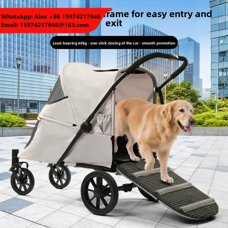 Best-selling Mid-to-large Steel Pipe Oxford Cloth Foldable Pet Stroller Climbing Function Rear Compartment Open