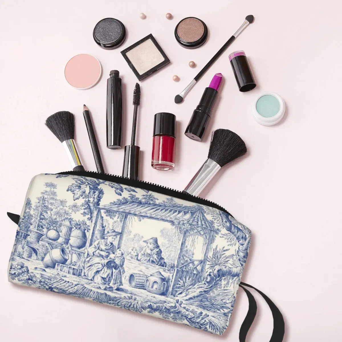 Trousse de maquillage à motif bleu marine pour femme, trousses de toilette classiques, rangement de voyage, cosmétiques, mode, jouets français