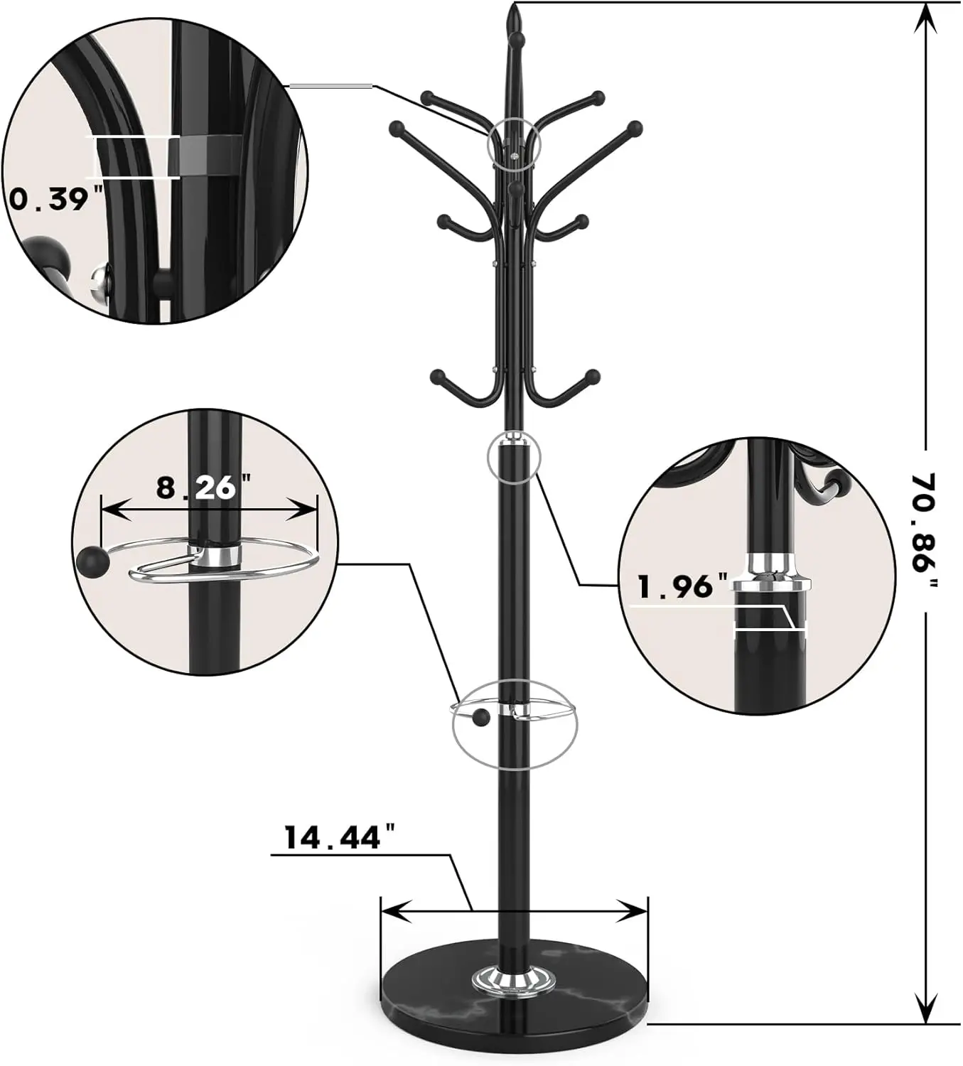

Металлическая вешалка для пальто, отдельно стоящая вешалка для пальто с основанием из натурального мрамора, стойка для пальто с держателем для зонта, дерево Холла