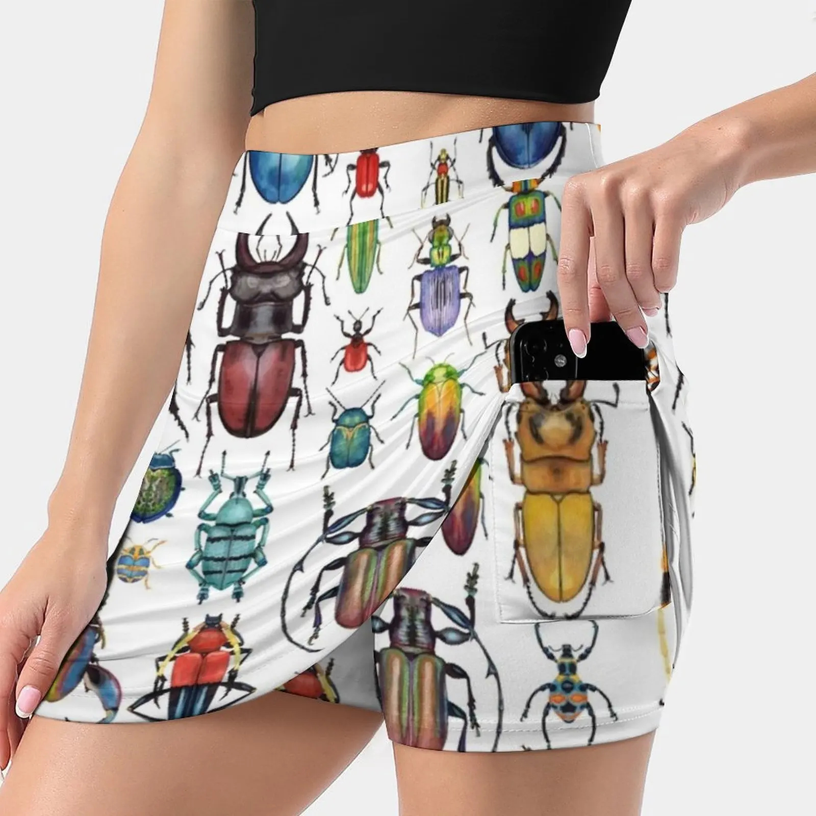 Beetle Collection Women's skirt With Hide Pocket Tennis Skirt Golf Skirts Badminton Skirts Running skirts Bugs Beetles Beetle