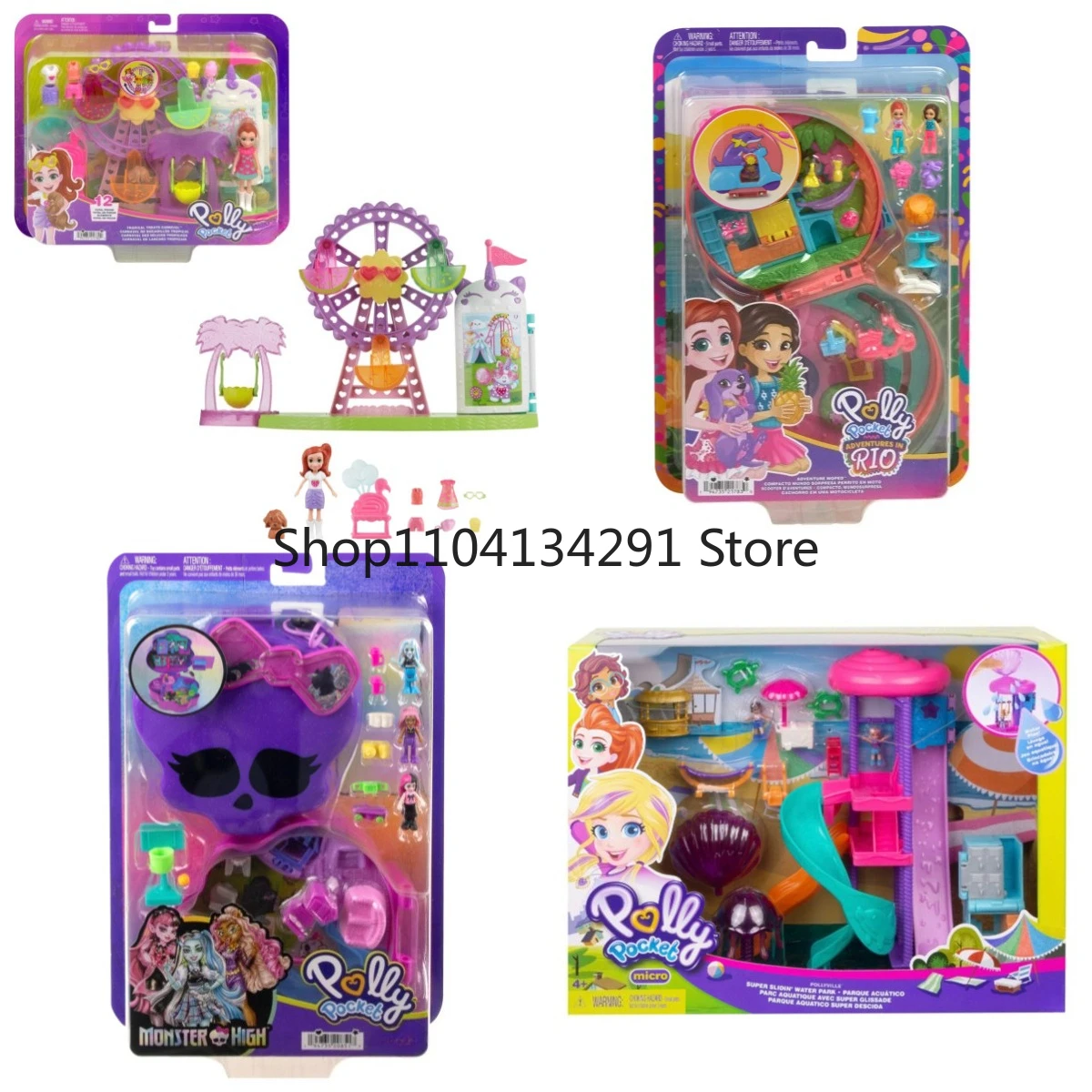 

Original Polly Pocket Mini Slide with Puppy Motorcycle and Ferris Wheel Girl Gift Figurine Model Birthday Present