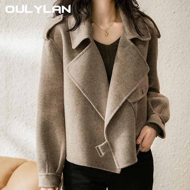 Woolen Coats  Vintage Outerwear 2024 Office Lady Brown Casual Jackets Warm Ladies Cotton Thick Style Coat Outerwea Size s-xxxl