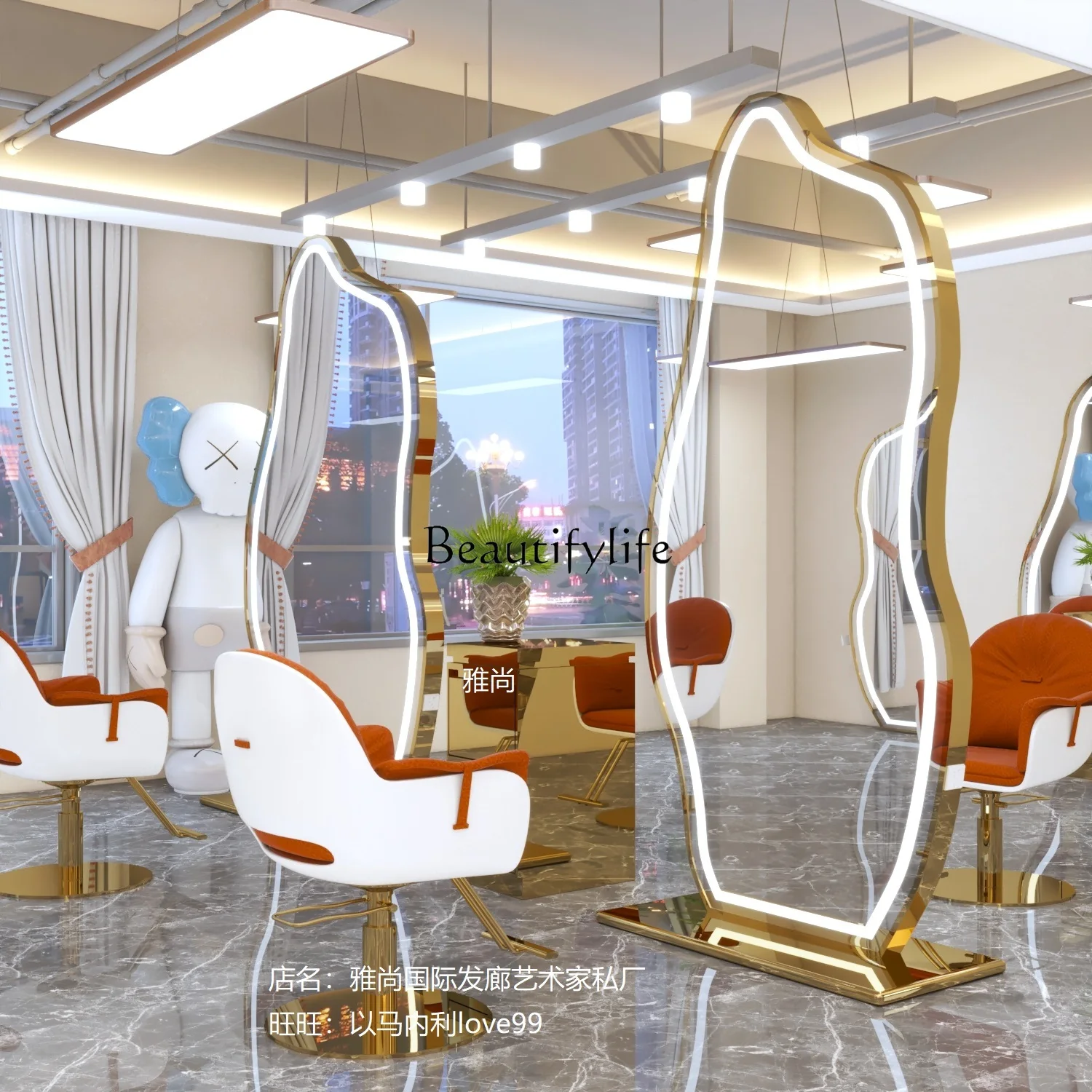 Barber Shop Single-Sided Wall-Mounted Mirror Led Hair Salon with Light Dressing Table Double-Sided Floor