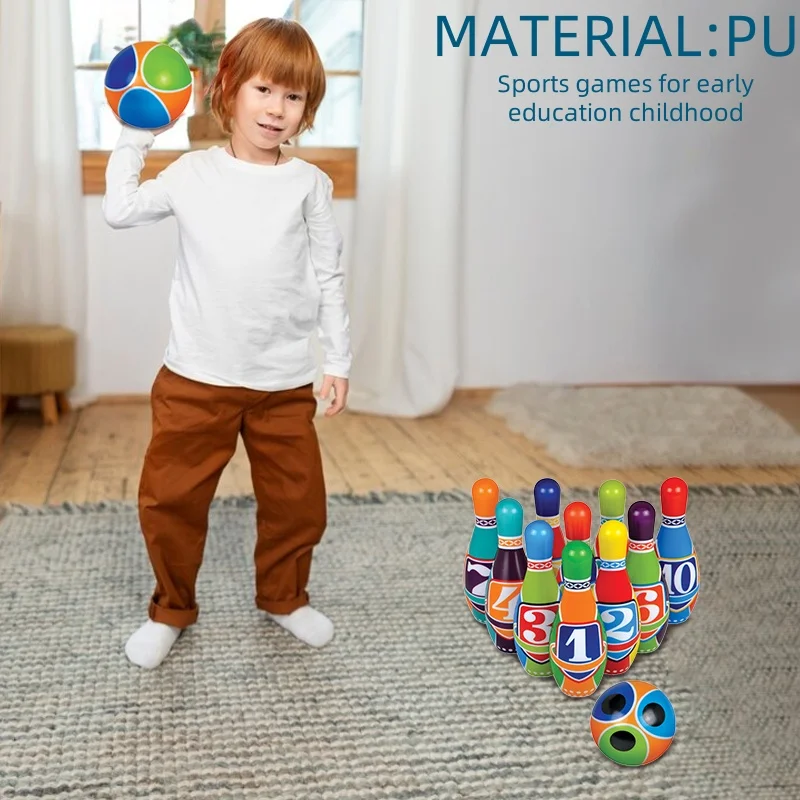 Children's Bowling Set PU Material with 10 Bowling Pins and 2 Balls for Indoor Outdoor Outside Easter Games Family Gathering