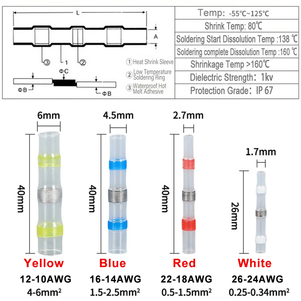 الحرارة يتقلص أنبوب الأكمام مقاوم للماء لحام ختم سلك كهربائي موصل بعقب لصق محطات الحرارة انكماش كابلات الموصلات #6