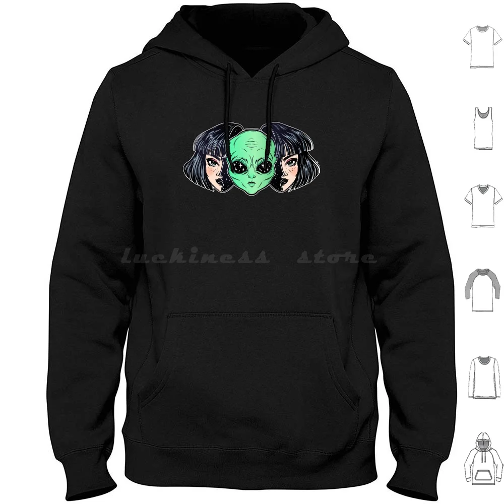 Colorful Vibrant Portrait Of An From Outer Space Face In Disguise As Human Girl Lightweight H Hoodies Long Sleeve Cute