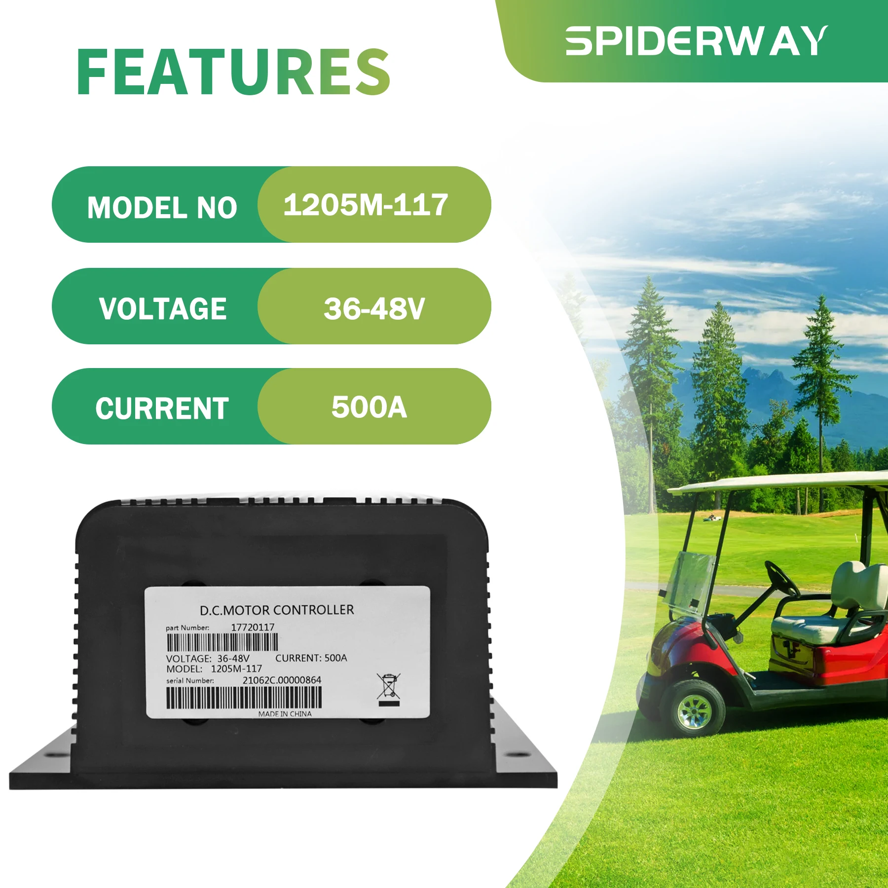 0-5KΩ 1205-117 36V 500A Golf Carts DC Controller For EZGO Club Car Curtis TXT Shuttle 1996-UP ITS 1205M-117