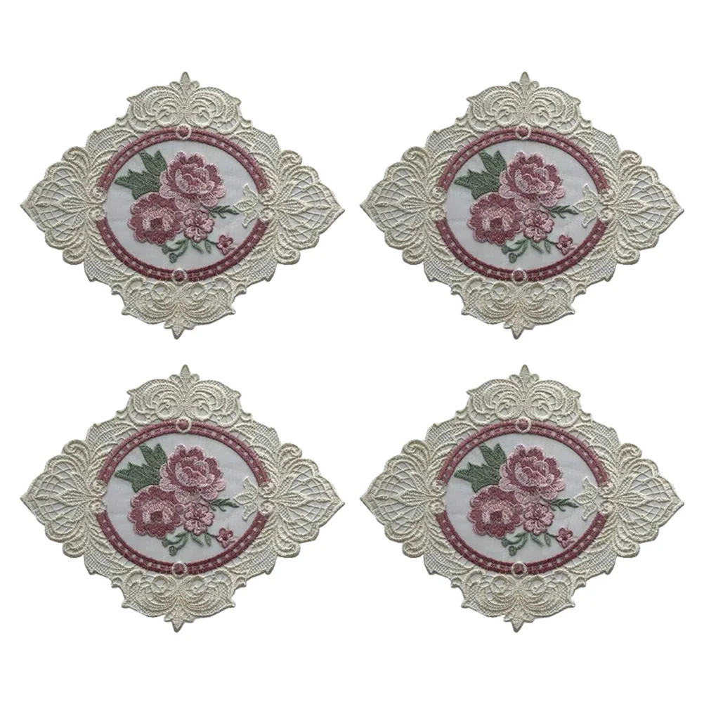 

4Pcs Embroidered Lace Placemats Flower Table Mats for Dining Room Decor Kitchen Decoration Holiday Party Supplies Lace