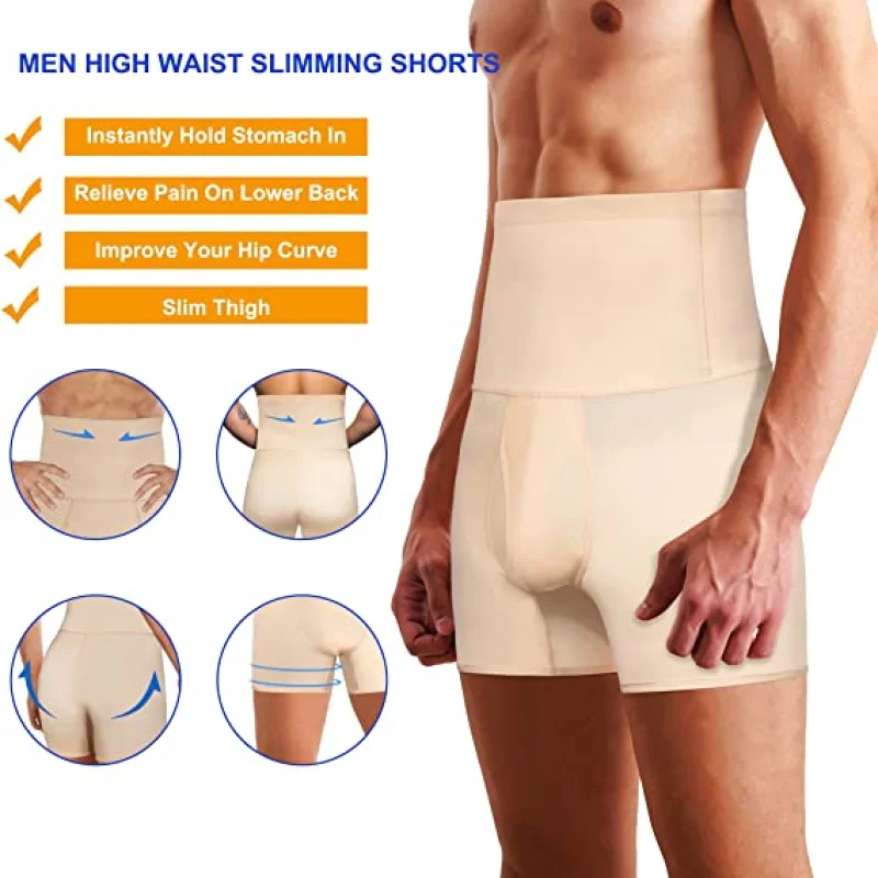 Men Tummy Control Shapewear Shorts High Waist Slimming Body Shaper Girdle Compression Underwear Boxer Brief