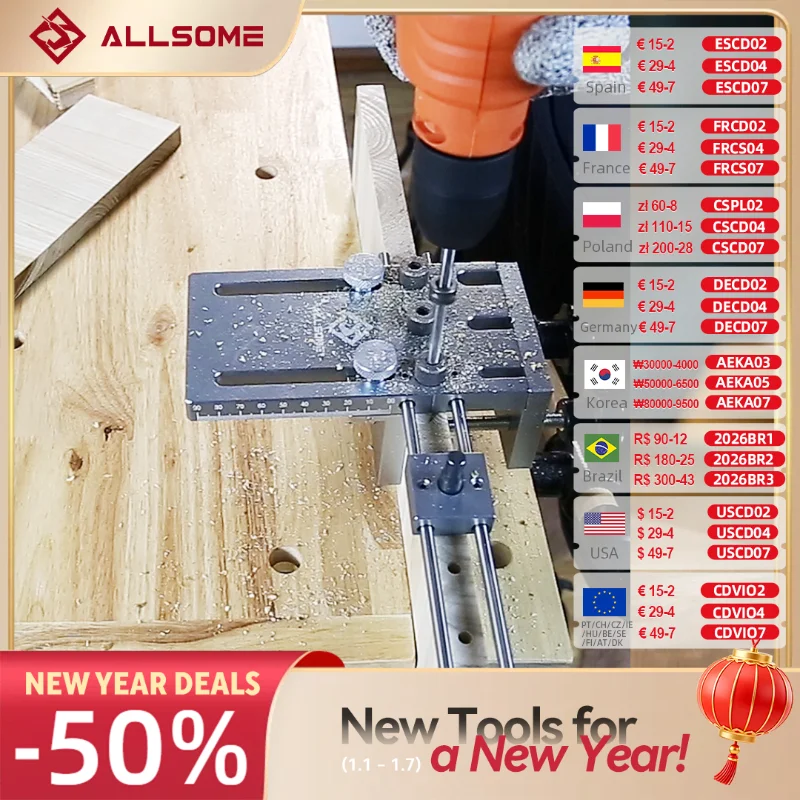 

ALLSOME 6/8/10mm Dowelling Jig, 3 In 1 Wood Drilling Guide Locator Adjustable Dowel Jig Kit For DIY Woodworking Tool