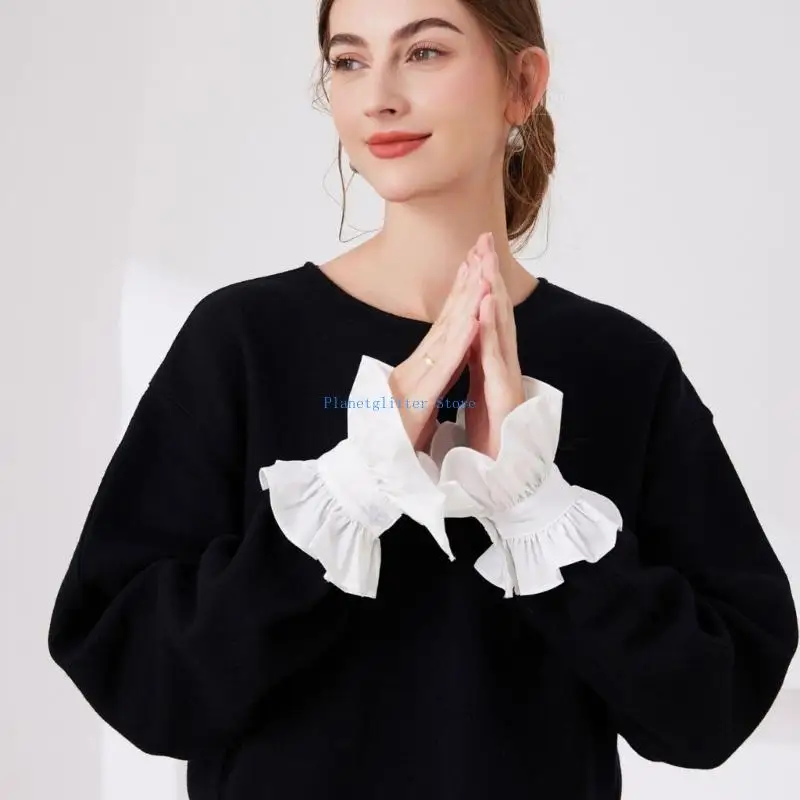 

652B French Styles Ruffled Lapel Collar Arm Sleeves Set For Office Women Formal Event