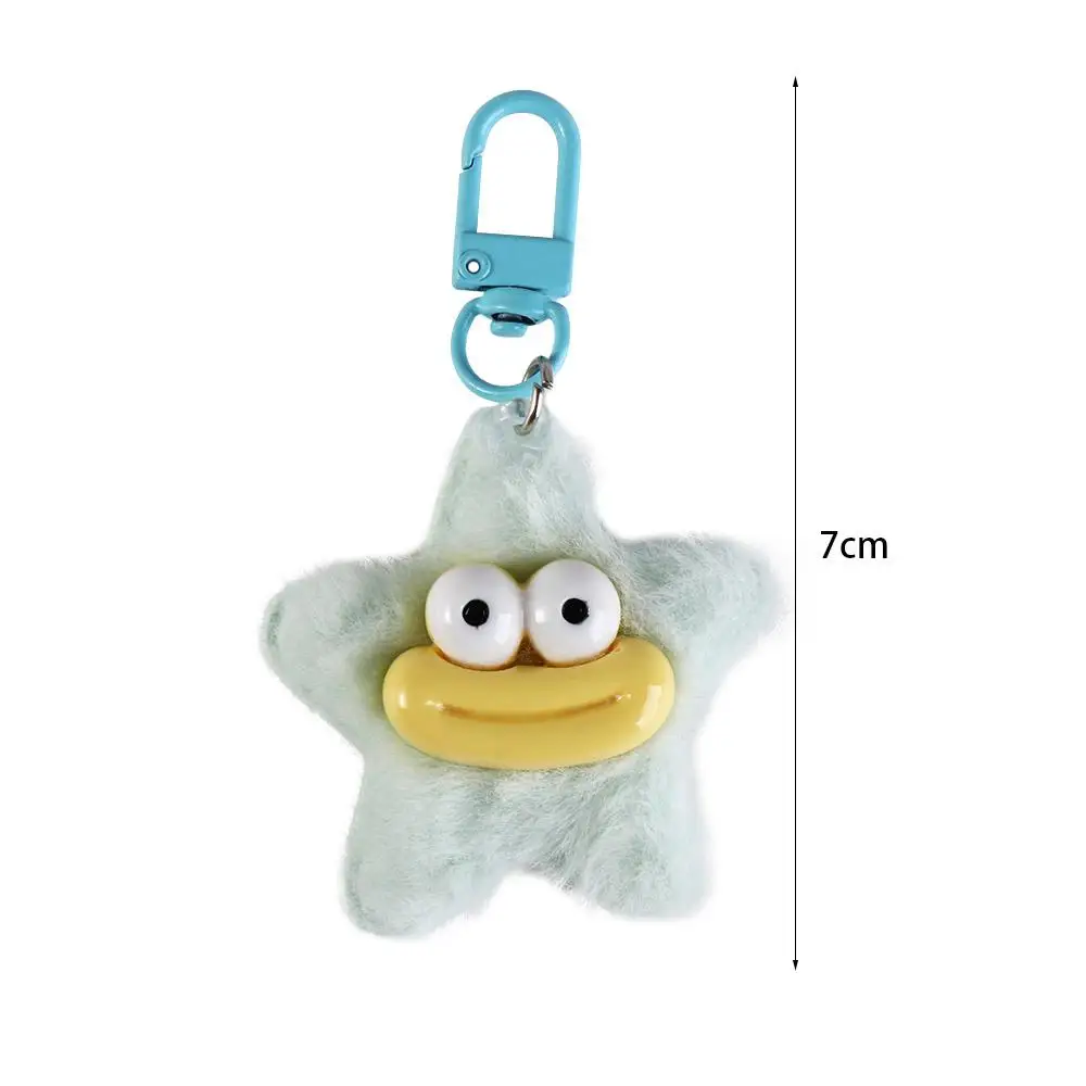 Cute Cartoon Funny Star Keychain Plushies Mini Sausage Mouth Keyring Big Mouth Fluffy Star Plush Pendant Earphone Case