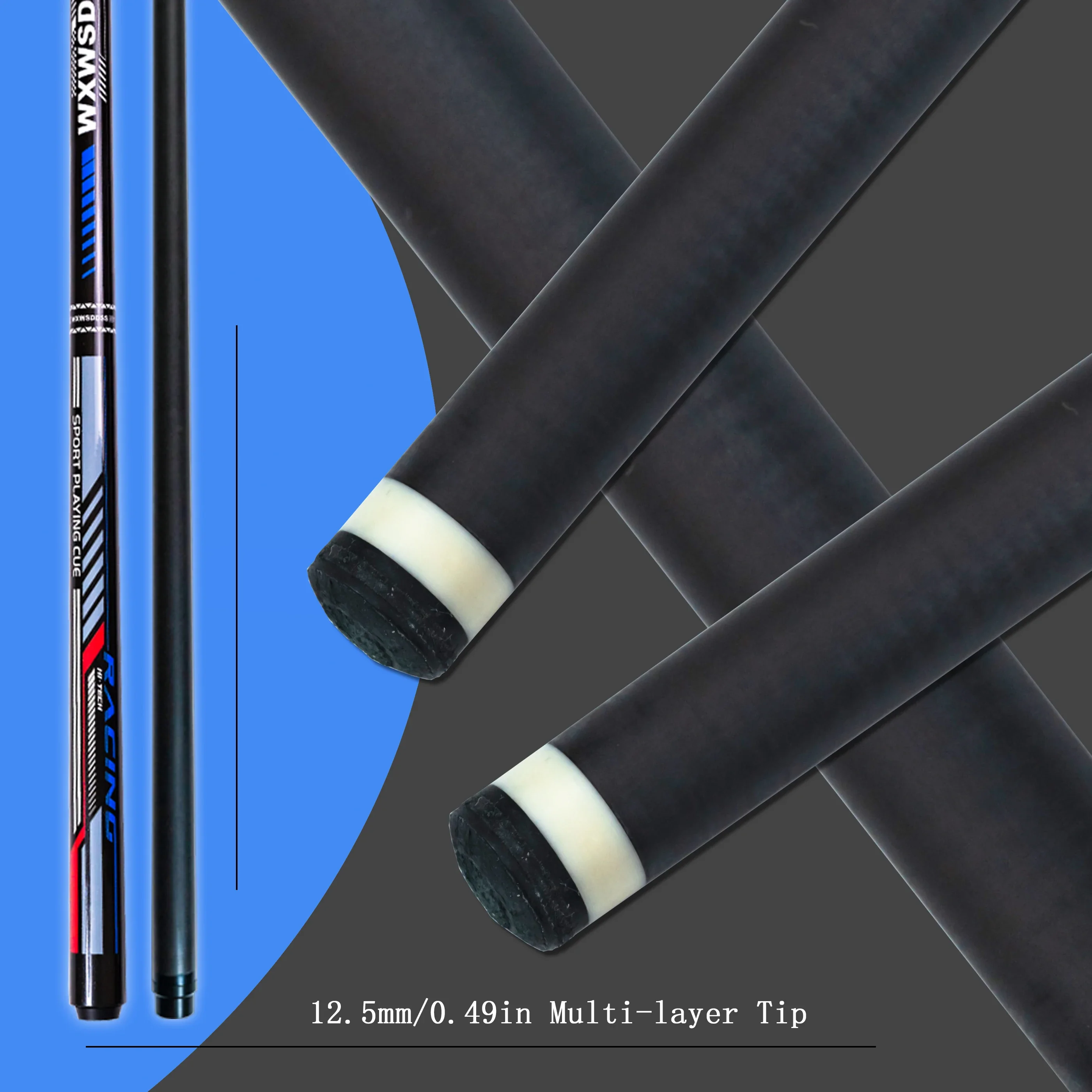 WXWSDDSS 12.5mm Carbon Pool Cue - Low Deflection Shaft • Multi-Layer Tip • Quick-Release Stainless Joint • 58" Pro Cue