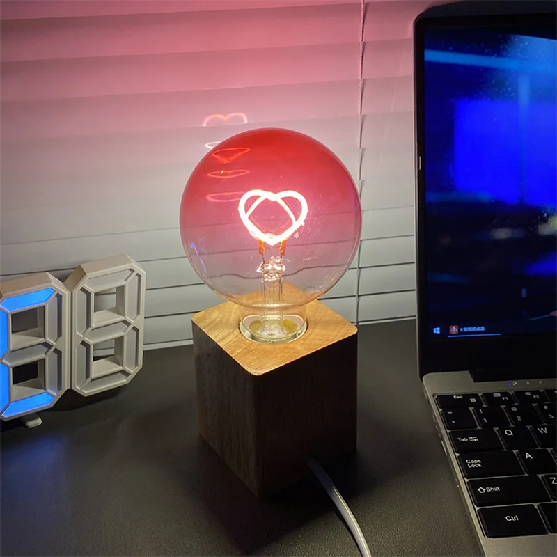 LED Love Heart Table โคมไฟหลอดไฟฐานไม้ข้างเตียงนอน TDesk ไฟห้องนั่งเล่นปลั๊กห้องนอน light