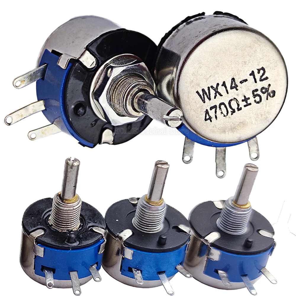 1Pcs WX14-12 3W Single Coil Wound Potentiometer Without Locking 470 Ohm 1K 2K2 4K7 10K Lap Wirewound Potentiometers