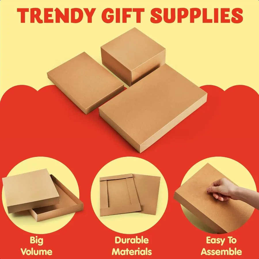 12PCS Brown Kraft Cardboard Gift Boxes with Lids for Presents 4" Deep Large Shirt Robe Wrapping Boxes for Christmas Holiday 4 D