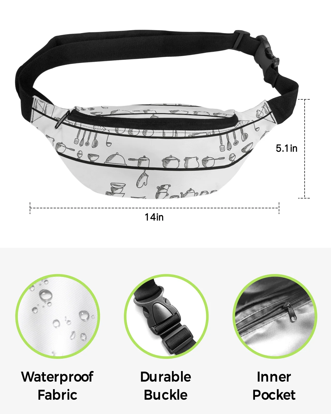 Kitchen Utensils Shelf Waist Bags for Women Man Travel Shoulder Crossbody Chest Bags Waterproof Fanny Pack