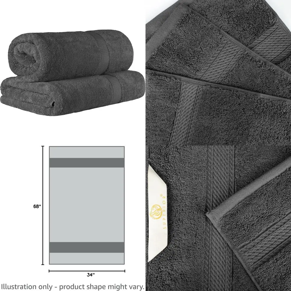 

Набор простыней для ванной из египетского хлопка, полотенца для душа из 2 предметов, 34x68 дюймов, темно-серый цвет, качество премиум-класса для использования в ванной комнате