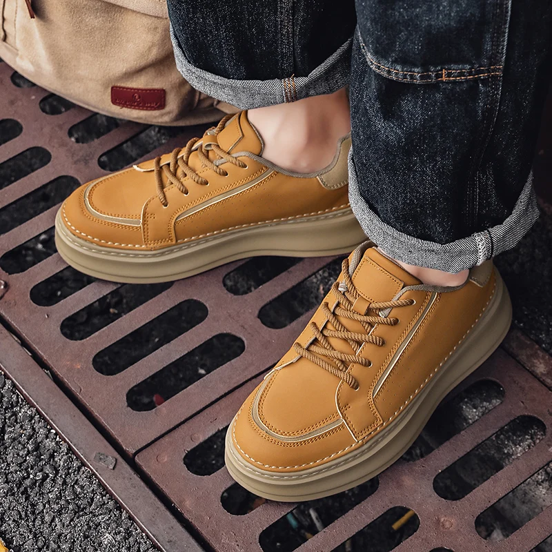 

Новинка 2024, мужская повседневная обувь, модные уличные кроссовки, кожаные белые кроссовки, износостойкие, противоскользящие, на толстой подошве