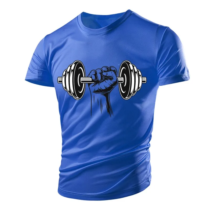 Summer Fitness Love Sports Dumbbells Muscular Man T-shirts Hip Hop HD 3D Print Leisure Harajuku Round Neck Tee Short Sleeve Top