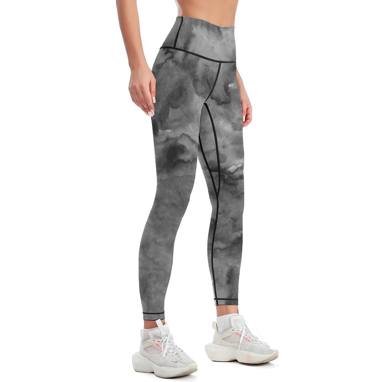 Grey Watercolor Gray Paint Leggings sportswear for gym high waist workout shorts Womens Leggings